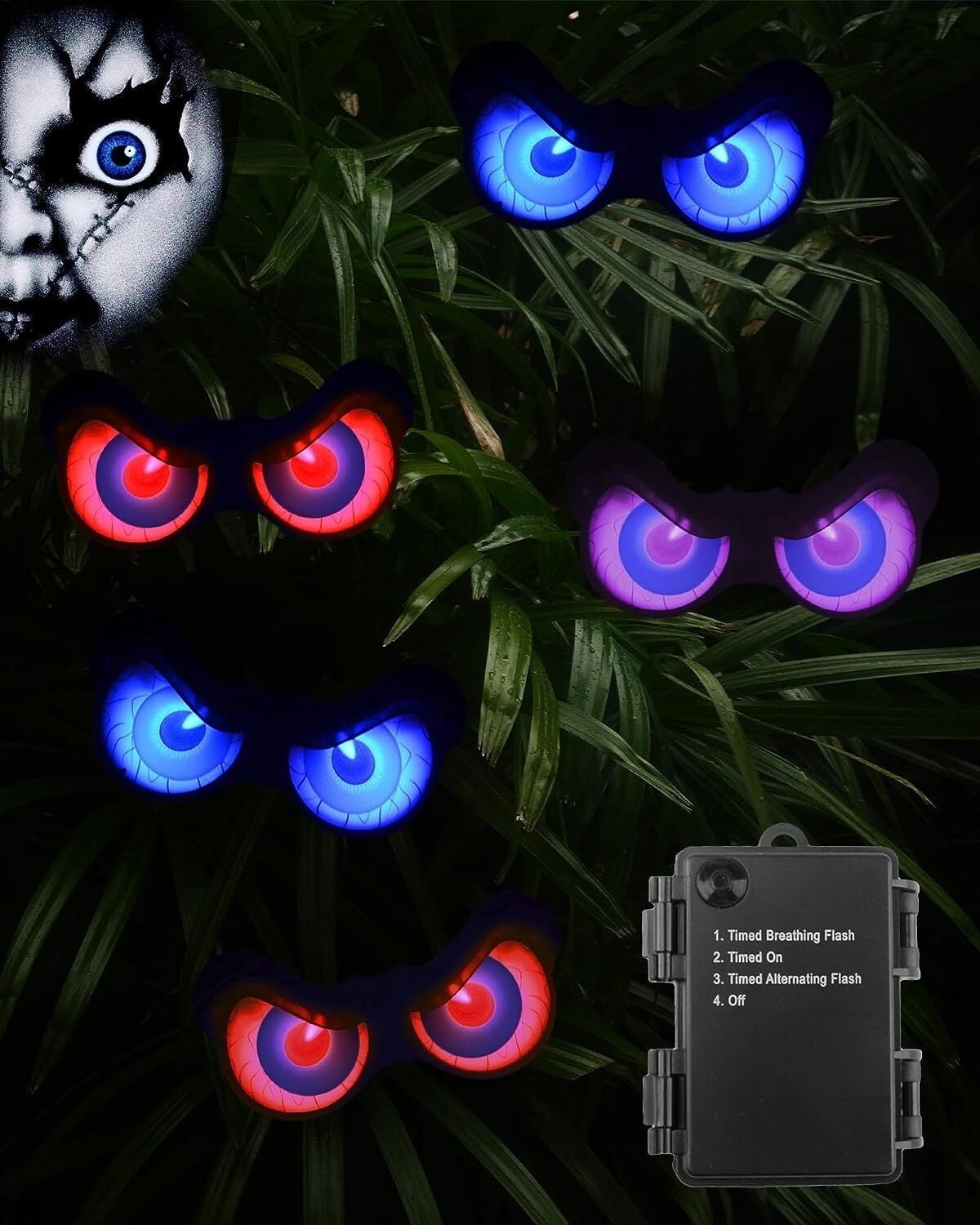 Sewawe Halloween Flashing Peeping Eyes, Spooky Animated LED Eyes, Halloween Decorations