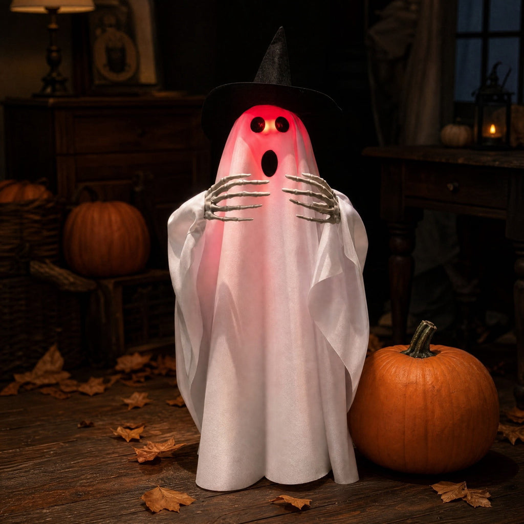 ShengapQ Halloween Luminous Voice Walking and Rotating Ghost, Interactive Voice-Activated Decoration, Spinning Light-Up Halloween Figure, Spooky Animated Ghost for Home and Yard Decor