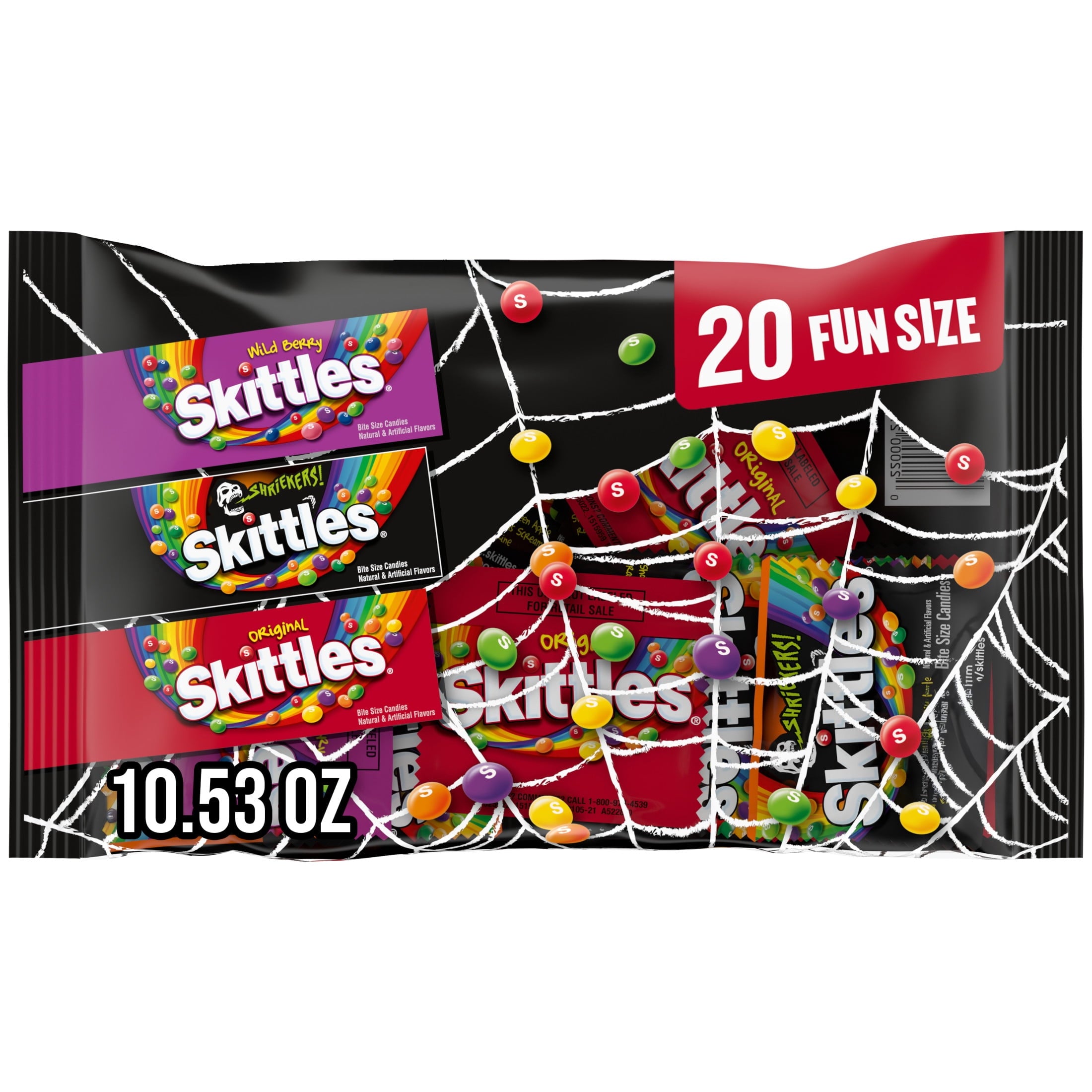 Skittles Original, Wild Berry & Shriekers Fun Size Chewy Halloween Candy, 20 Count Bulk Bag