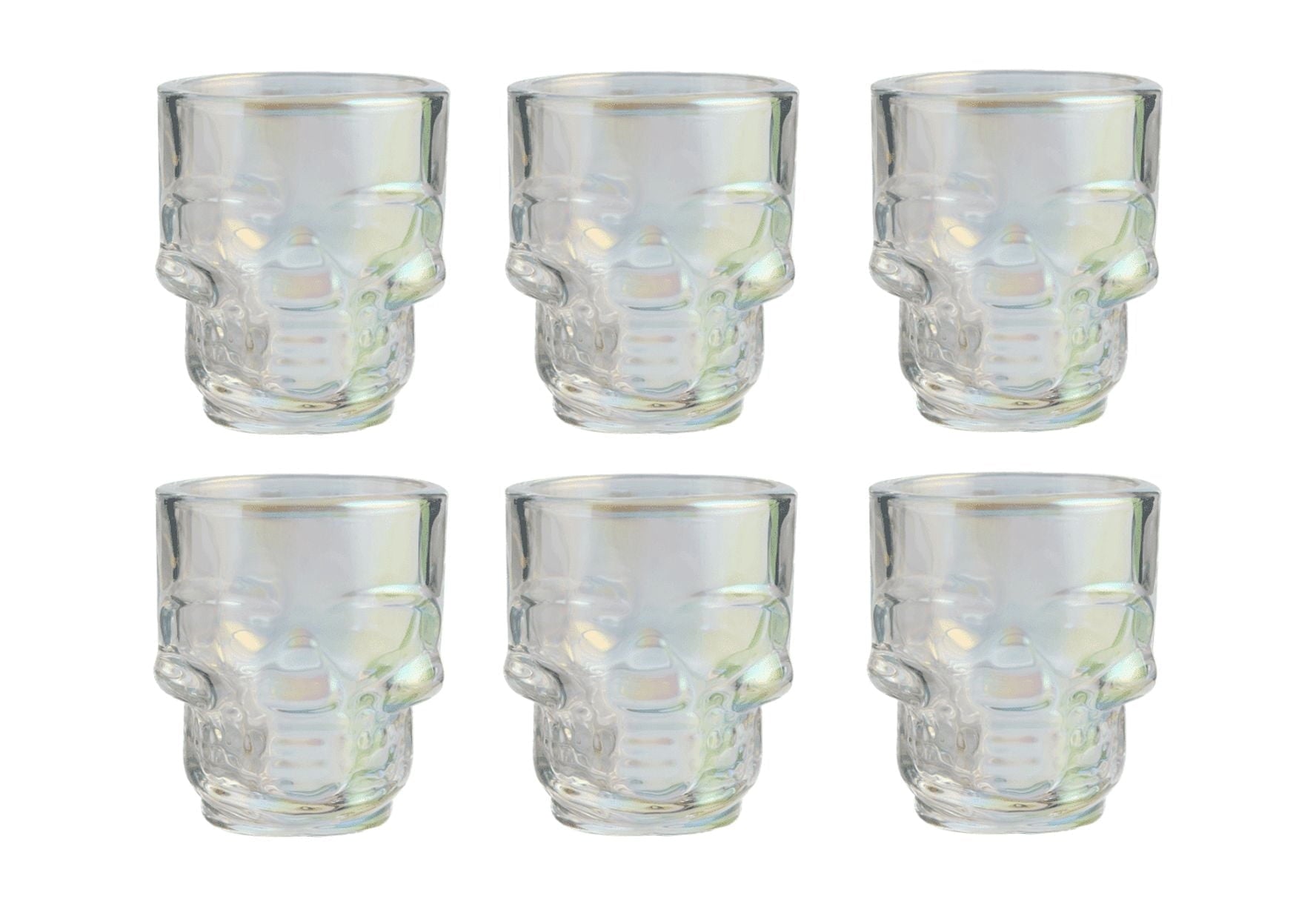 Skull Glass Shot Glasses- Set of 6 1.75oz, Clear