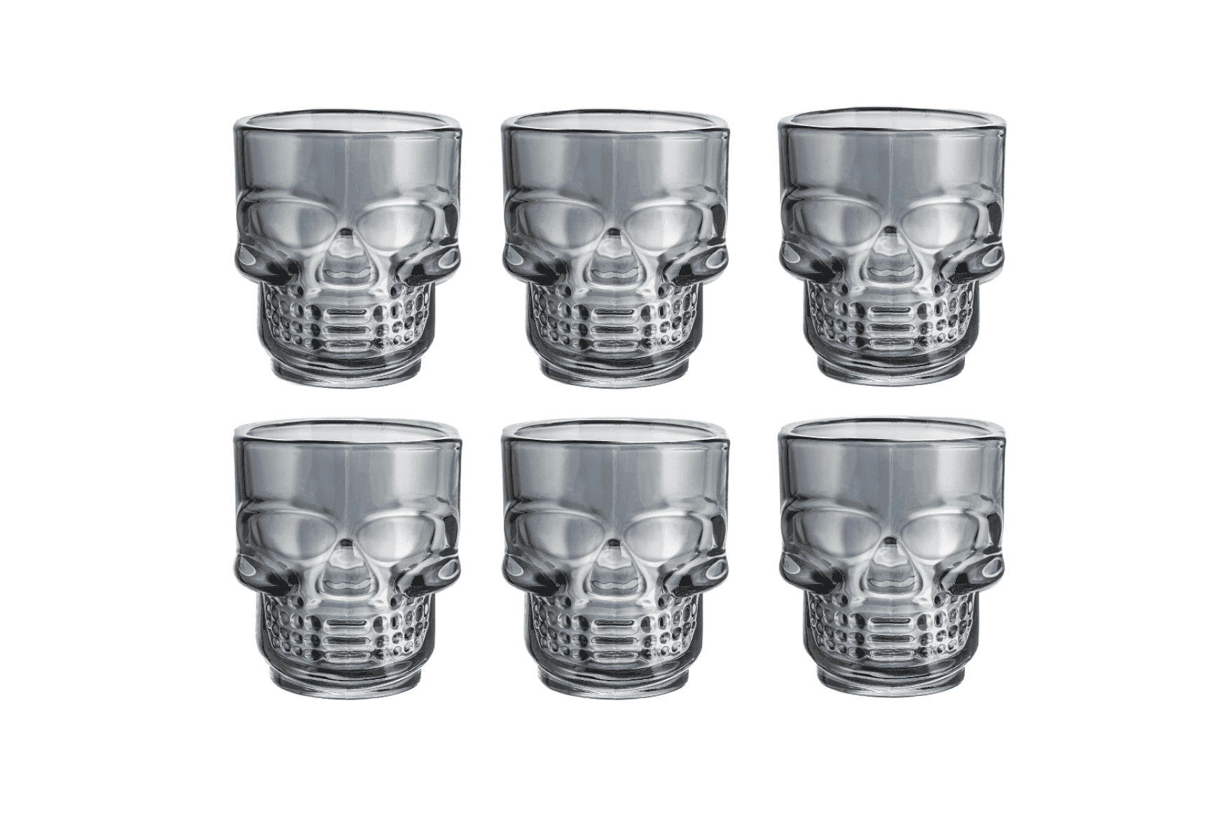 Skull Glass Shot Glasses- Set of 6 1.75oz, Clear
