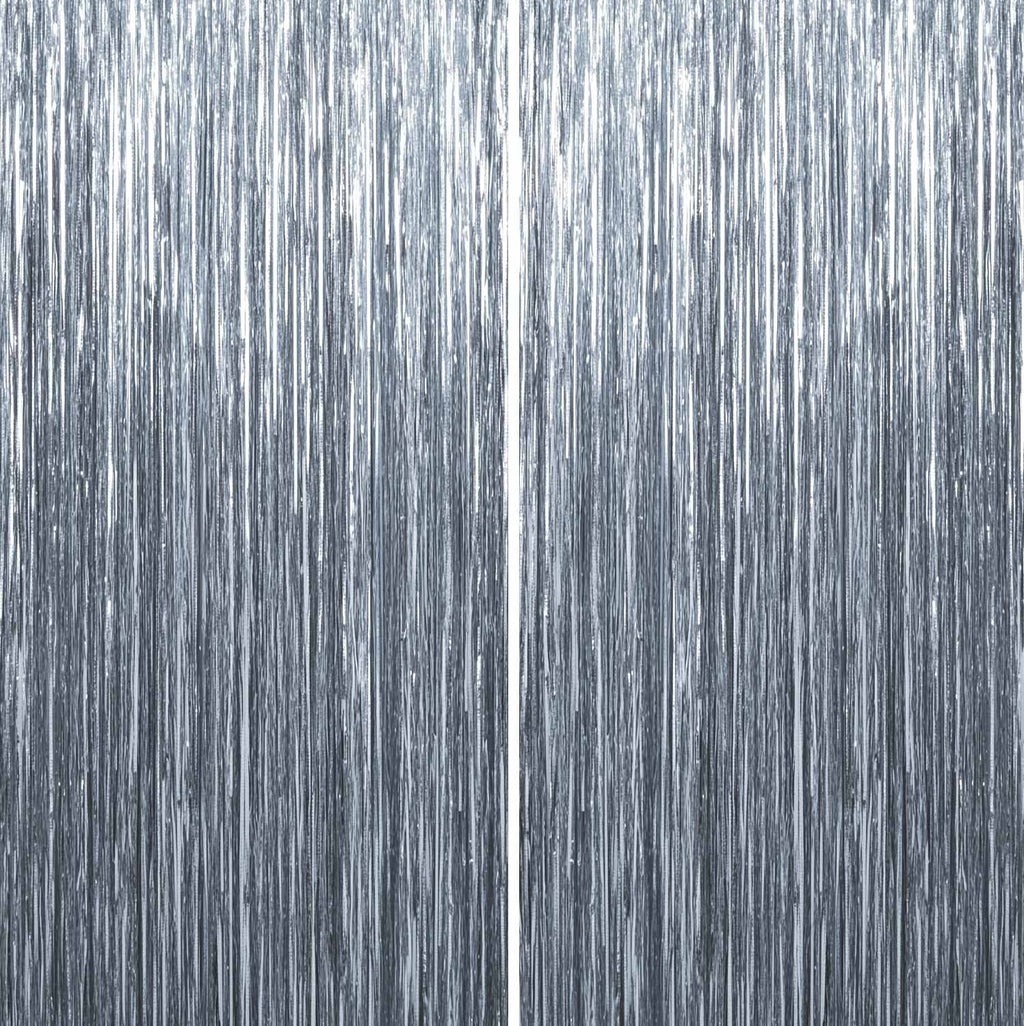 Sm:)e 2-Pack Light Bright Silver Foil Fringe Curtains for Events - Birthday, Wedding, Graduation, Christmas, Baby Shower, various festivals Decor Photo Booth Fun!