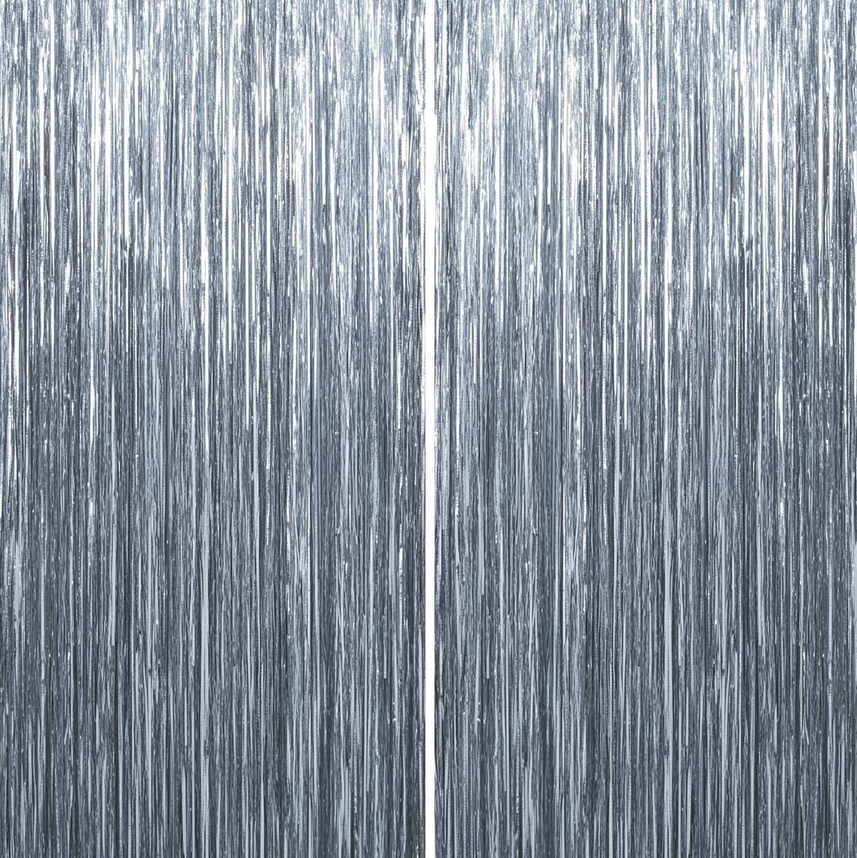 Sm:)e 2-Pack Light Bright Silver Foil Fringe Curtains for Events - Birthday, Wedding, Graduation, Christmas, Baby Shower, various festivals Decor Photo Booth Fun!
