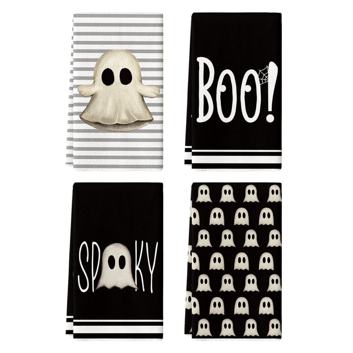Sm:)e Spooky Pumpkin Ghost Boo Bat Halloween Kitchen Dish Towels 2 Set 18 x 26 inch