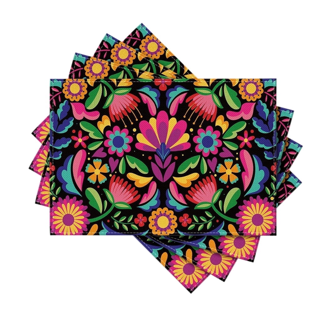 Sm:)e 13"x72" Black Floral Dia De Los Muertos Serape Table Runner, Polyester, Mexican Fiesta Design, Party Kitchen Dining Decoration