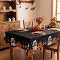 Sm:)e Ghost Cat Jack-O-Lantern Pumpkin Black Halloween Tablecloth 60 x 84 Inch, Wrinkle-Resistant & Machine Washable Table Cover for Dining Decor, Rectangle