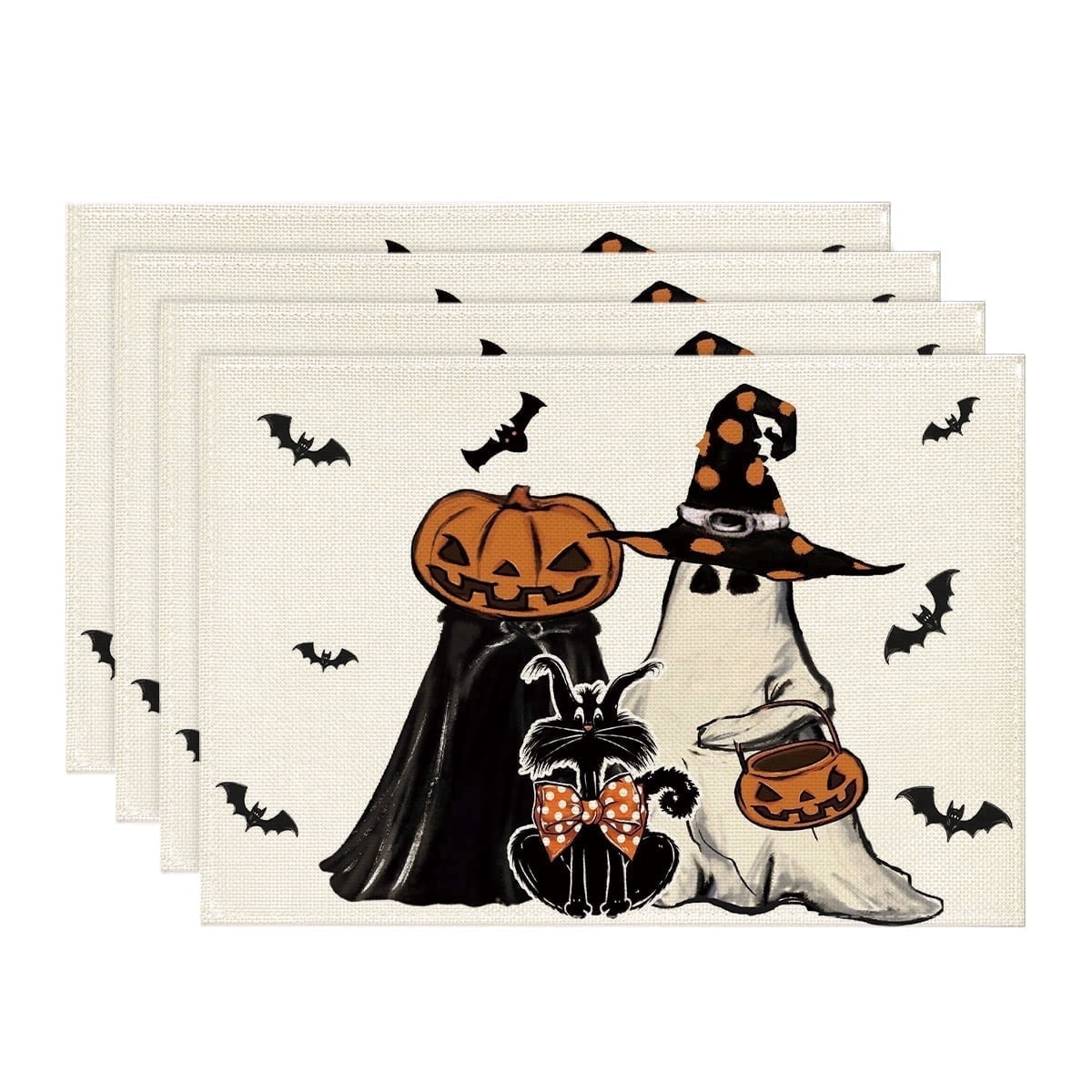 Smile Jack-O'-Lantern Spider Web Halloween Table Placemats Set of 4 Round 15 Inch Black