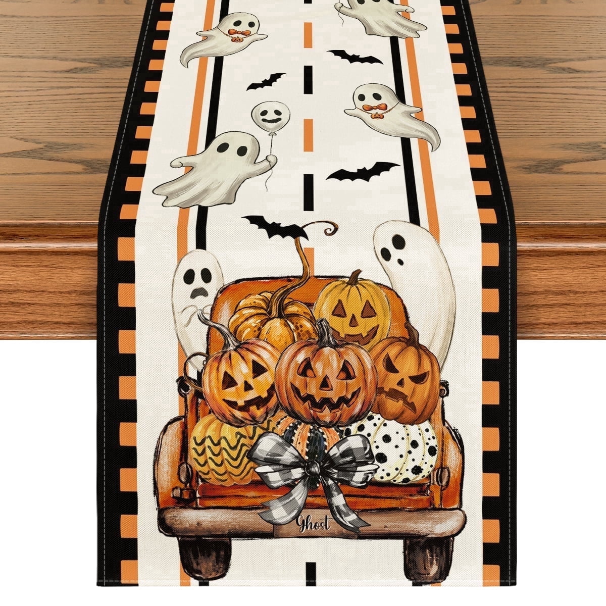 Sm:)e Halloween Table Runner Ghost Pumpkin 13x72 Inch, Halloween Party Kitchen Dining Indoor Outdoor Decorations,Orange