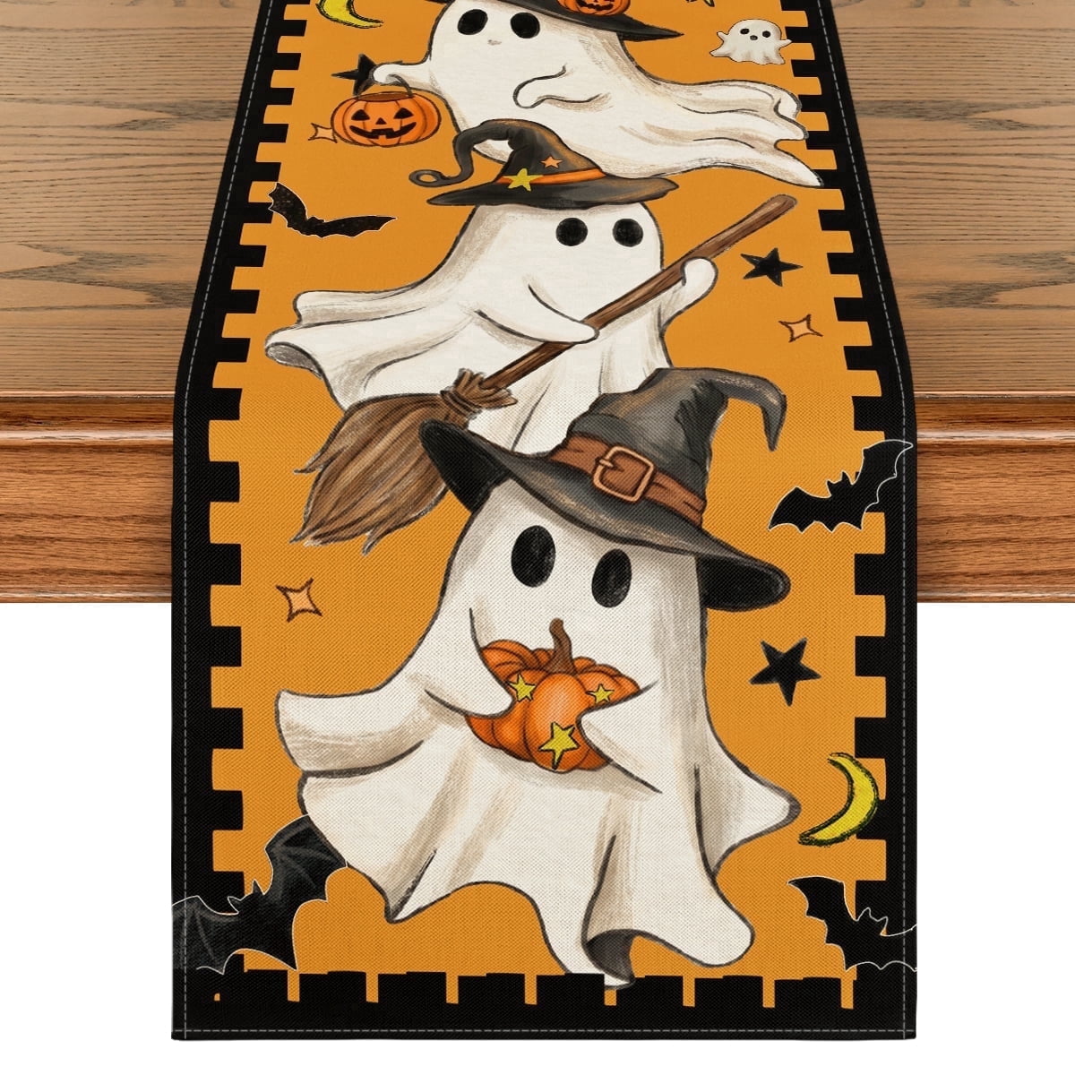 Sm:)e Halloween Table Runner Ghost Pumpkin 13x72 Inch, Halloween Party Kitchen Dining Indoor Outdoor Decorations,Orange
