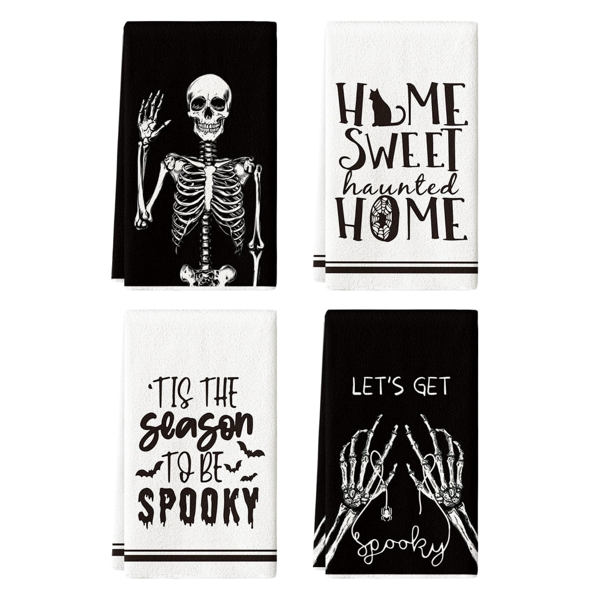 Sm:)e Spooky Pumpkin Ghost Boo Bat Halloween Kitchen Dish Towels 2 Set 18 x 26 inch