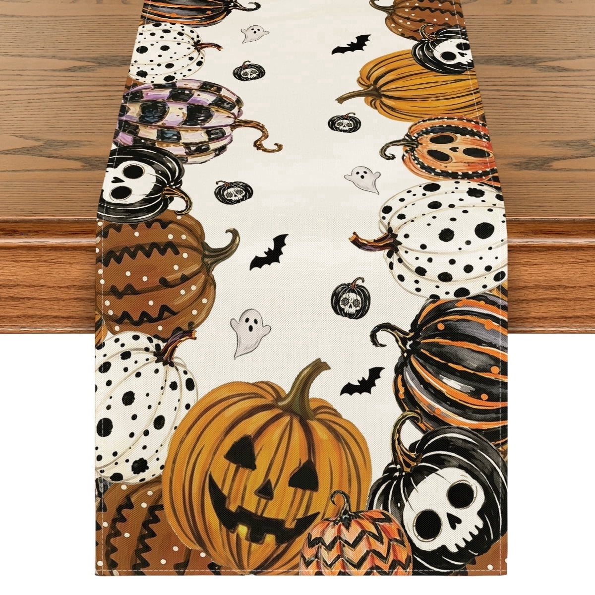 Sm:)e Halloween Table Runner Ghost Pumpkin 13x72 Inch, Halloween Party Kitchen Dining Indoor Outdoor Decorations,Orange