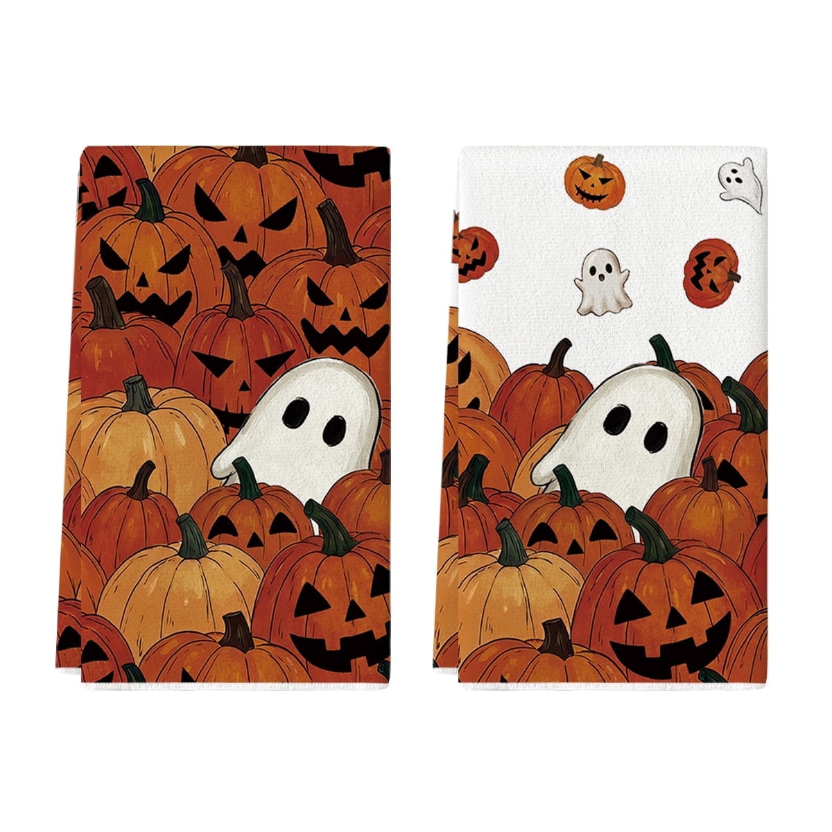 Sm:)e Ghost Pumpkins Bats Floral Spooky Halloween Kitchen Towels Dish Towels, 18x26 Inch Jack-O'-Lantern Decoration Hand Towels Set of 2