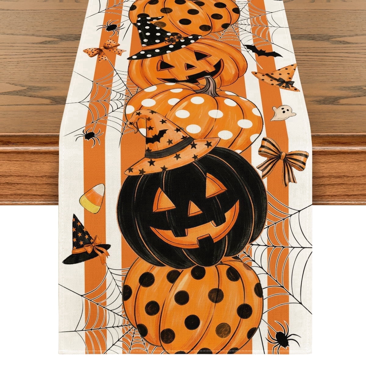 Sm:)e Halloween Table Runner Ghost Pumpkin 13x72 Inch, Halloween Party Kitchen Dining Indoor Outdoor Decorations,Orange