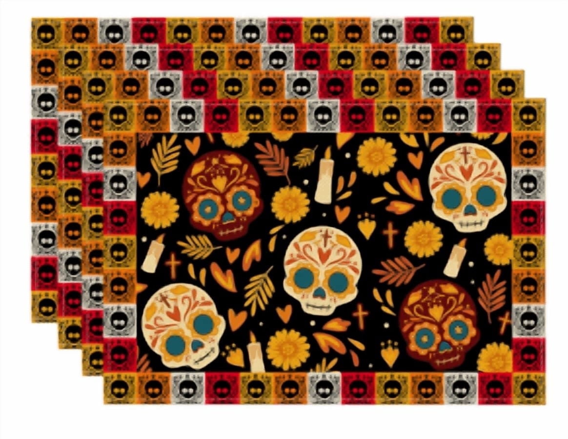 Smile Jack-O'-Lantern Spider Web Halloween Table Placemats Set of 4 Round 15 Inch Black