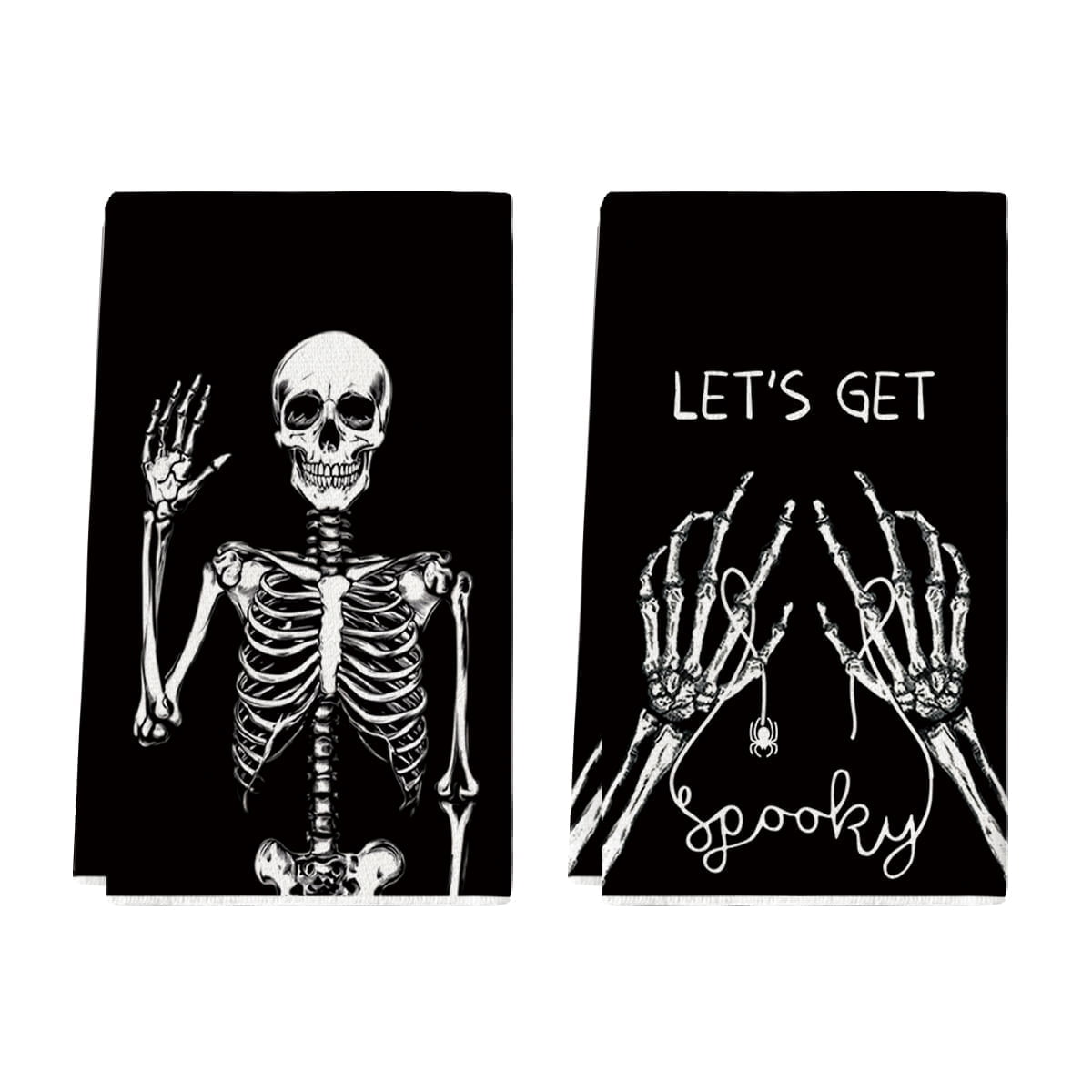Sm:)e Spooky Pumpkin Ghost Boo Bat Halloween Kitchen Dish Towels 2 Set 18 x 26 inch
