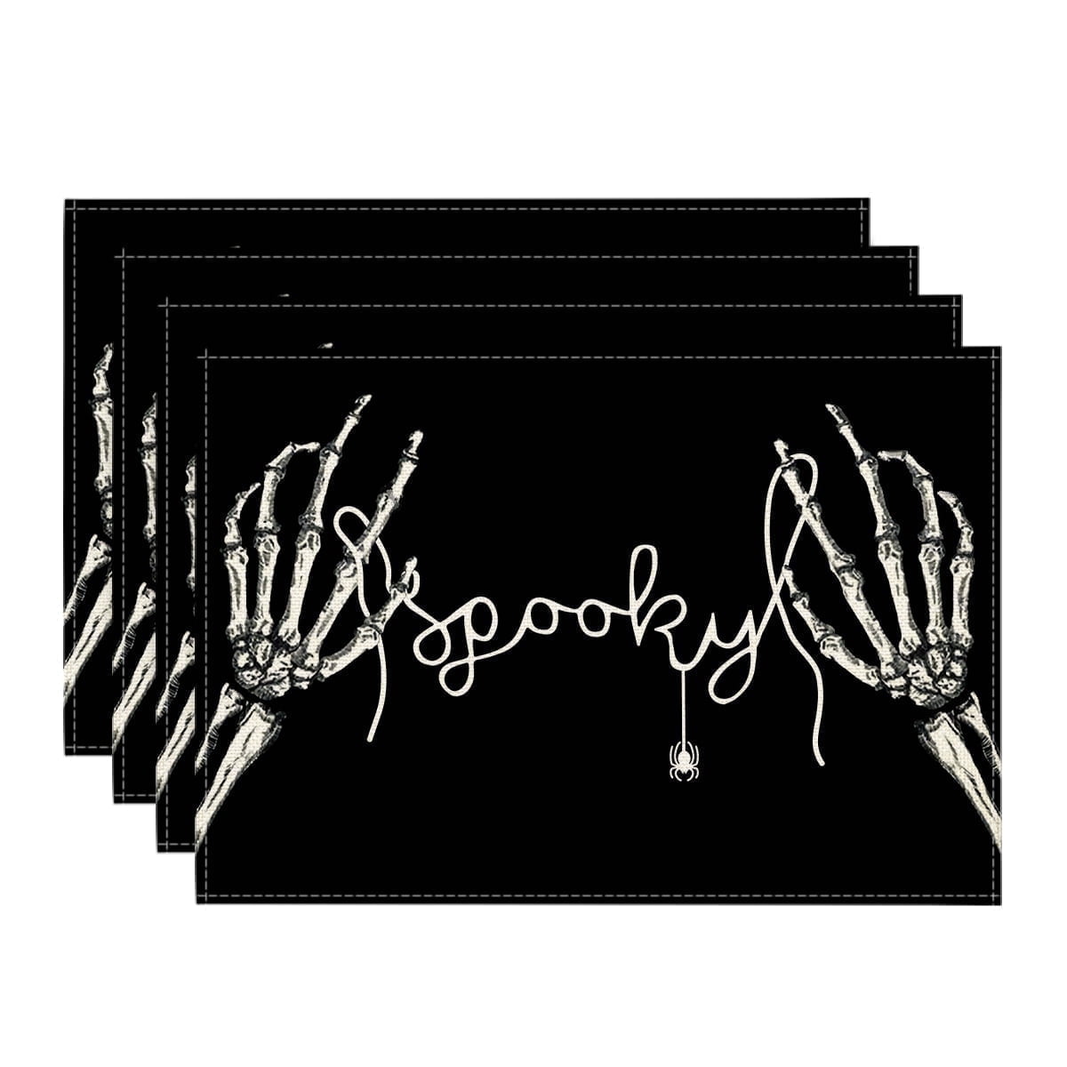 Smile Jack-O'-Lantern Spider Web Halloween Table Placemats Set of 4 Round 15 Inch Black