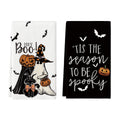 Sm:)e Spooky Pumpkin Ghost Boo Bat Halloween Kitchen Dish Towels 2 Set 18 x 26 inch