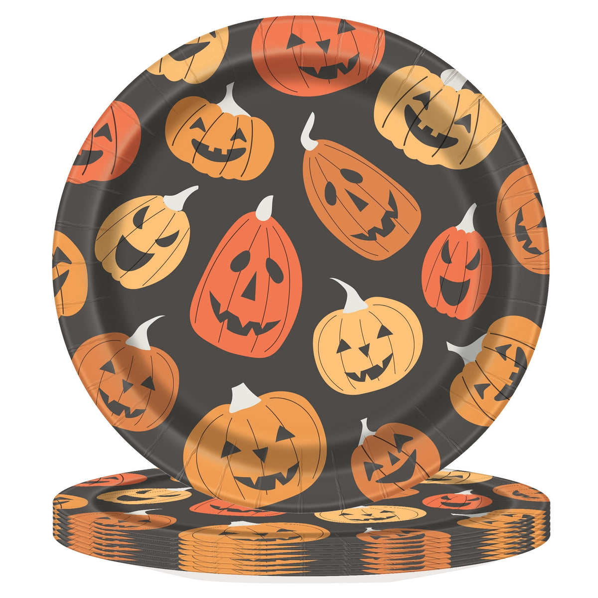Jack-o'-Lantern Disposable Paper Plates, Multicolor, 8.5", 8 Count, Halloween by Way To Celebrate