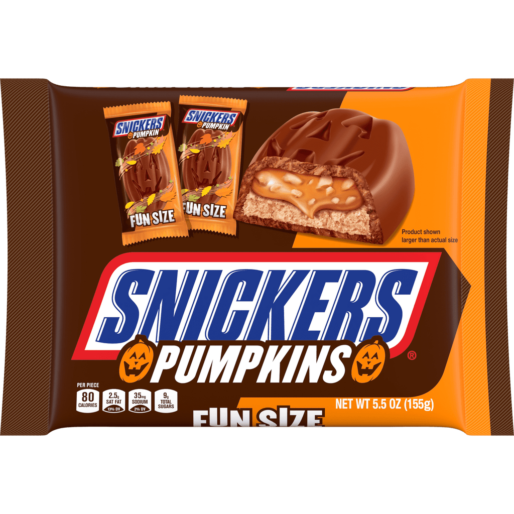 Snickers Pumpkins Fun Size Chocolate Halloween Candy Bars, - 5.5 Oz Pack