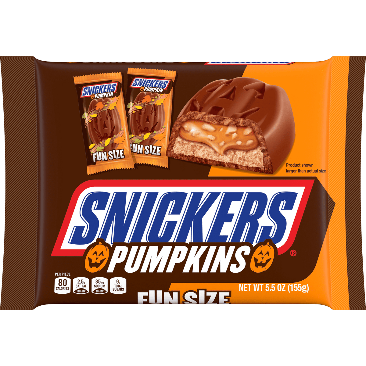 Snickers Pumpkins Fun Size Chocolate Halloween Candy Bars, - 5.5 Oz Pack