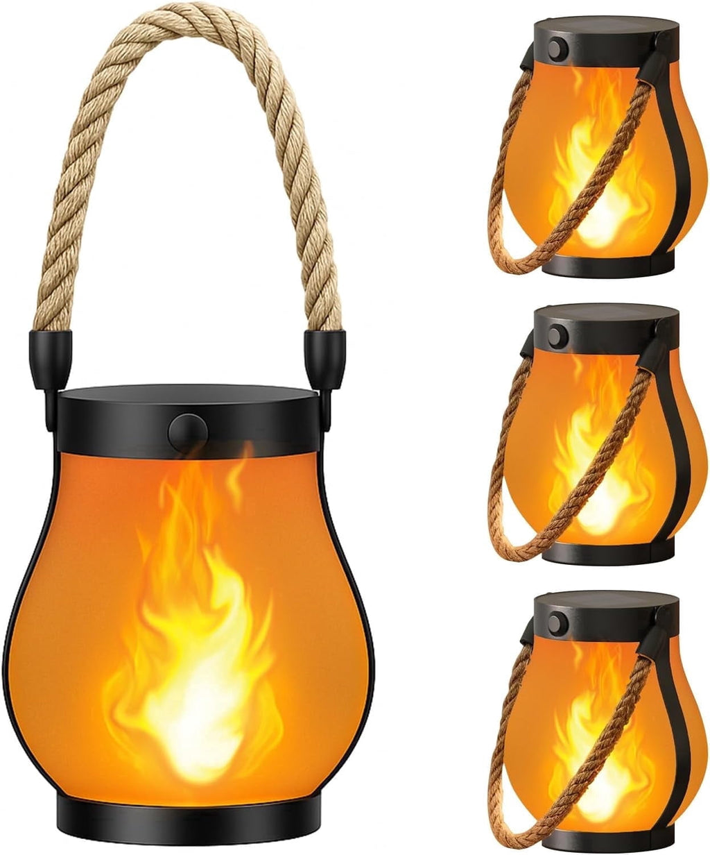 Gkcity Solar Lanterns Outdoor with Ultra-Real Flame, Dual Charging (USB/Solar) & 2 Modes - Waterproof Decorative Hanging/Table Lights for Yard Patio Garden Gift Halloween Easter Decoration, 1 Pack