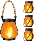 Gkcity Solar Lanterns Outdoor with Ultra-Real Flame, Dual Charging (USB/Solar) & 2 Modes - Waterproof Decorative Hanging/Table Lights for Yard Patio Garden Gift Halloween Easter Decoration, 1 Pack