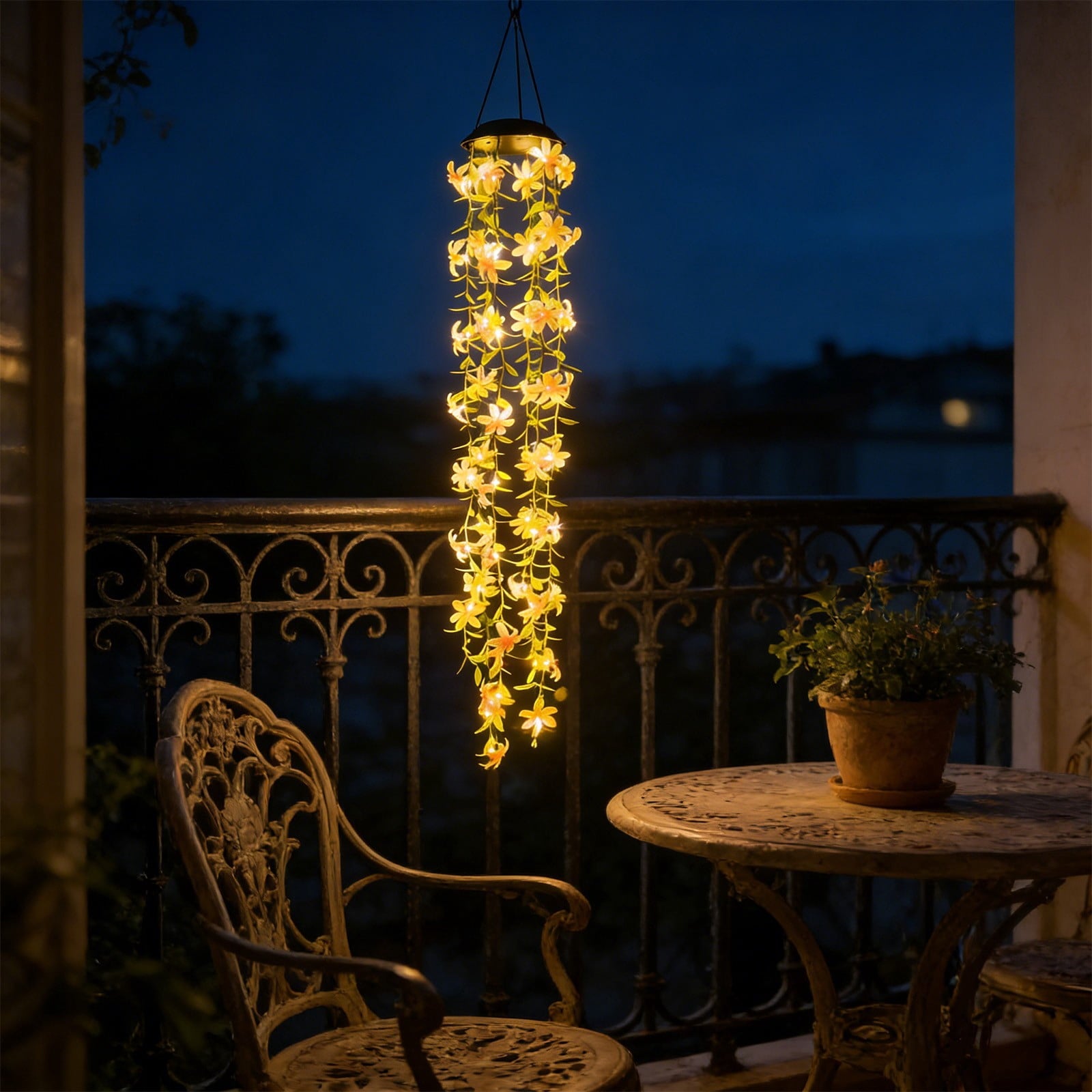 Solar Flower Hanging Wind Chime Light,Waterproof Outdoor LED Pendant Lamp,Solar Powered Auto Charging Warm Glow Light,Decorative Hanging Lantern for Garden Patio Balcony Yard Tree