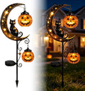 Solar Halloween Black Cat & Pumpkin Moon Garden Stake Light | Waterproof Metal Black Cat Yard Ornament, Auto On Off Solar Outdoor Light, Fall Halloween Decor Stake for Lawn Patio Pathway