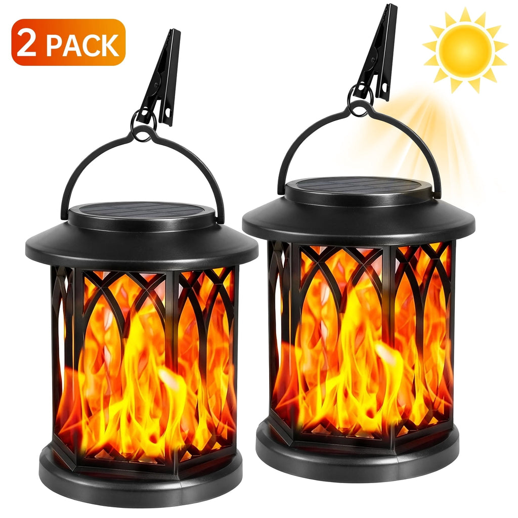 2 Pack Solar Lantern Outdoor Lights, Upgraded Flickering Flame Solar Lanterns Outdoor Waterproof, Hanging Lantern Decorative, Solar Powered Lanterns for Yard, Patio, Path, Tree, Garden Decor