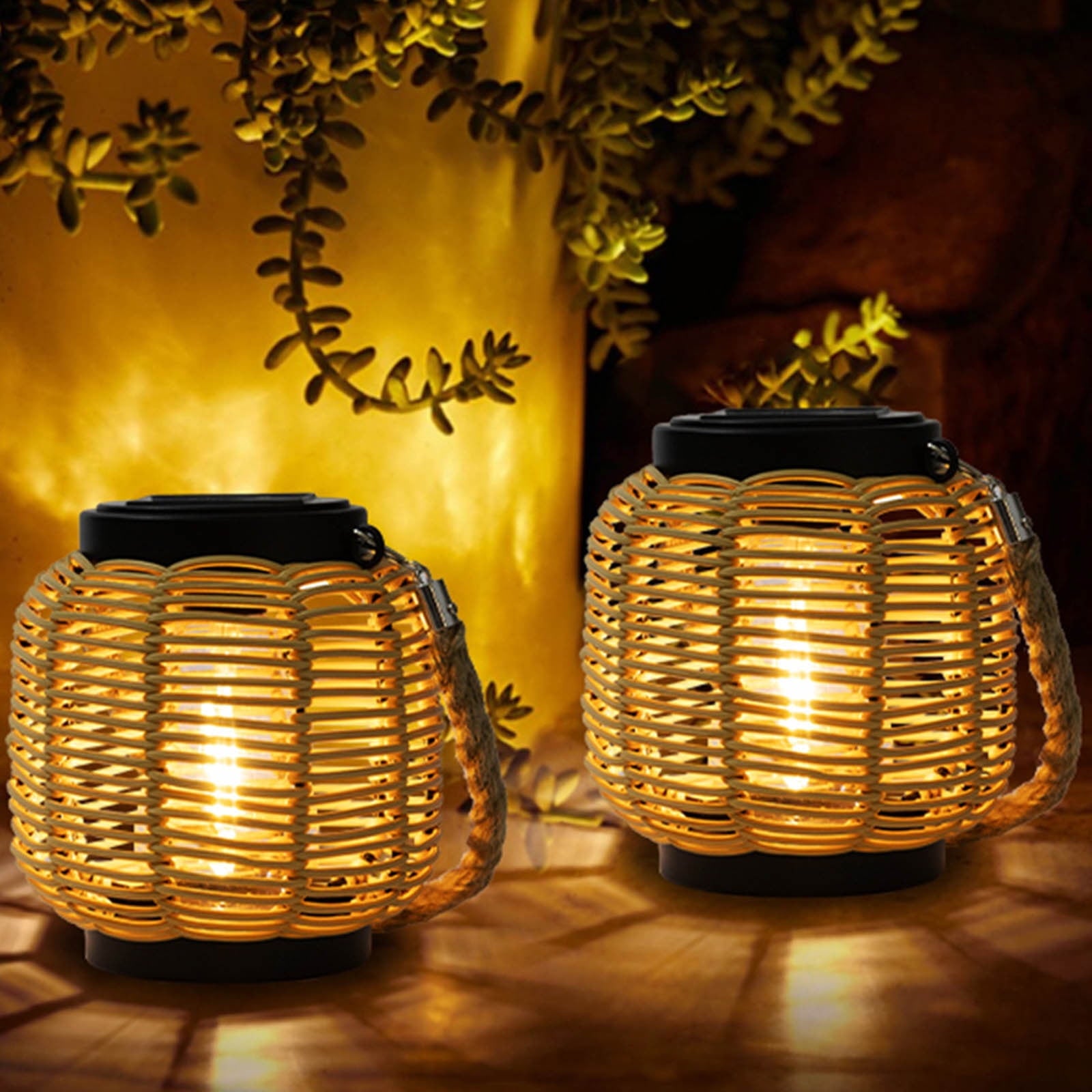 Solar Outdoor Lights – Vine-Woven Hanging Decorative Lanterns, Waterproof Round Ambience Lights for Garden, Patio & Yard Decoration (Boho Style)
