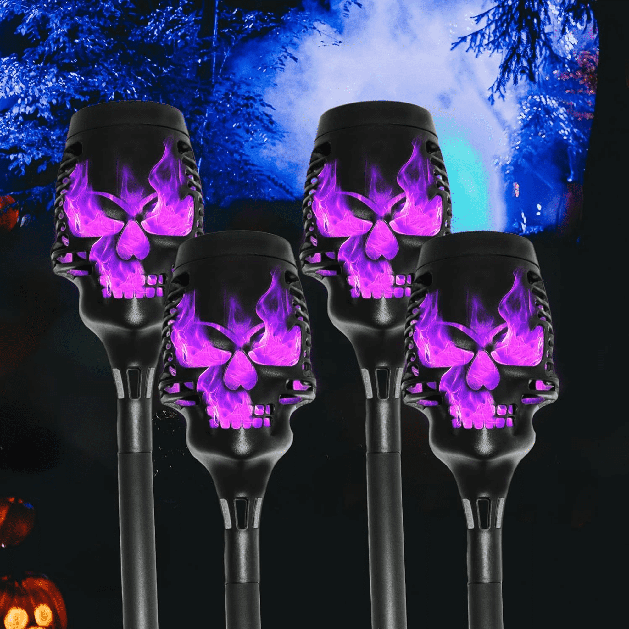 12PCS-Halloween Solar Lights Outdoor Pathway Lights, LED Waterproof Skull Stake Lights for Yard Garden Path Walkway Driveway Patio Lawn Halloween Décor (Purple)