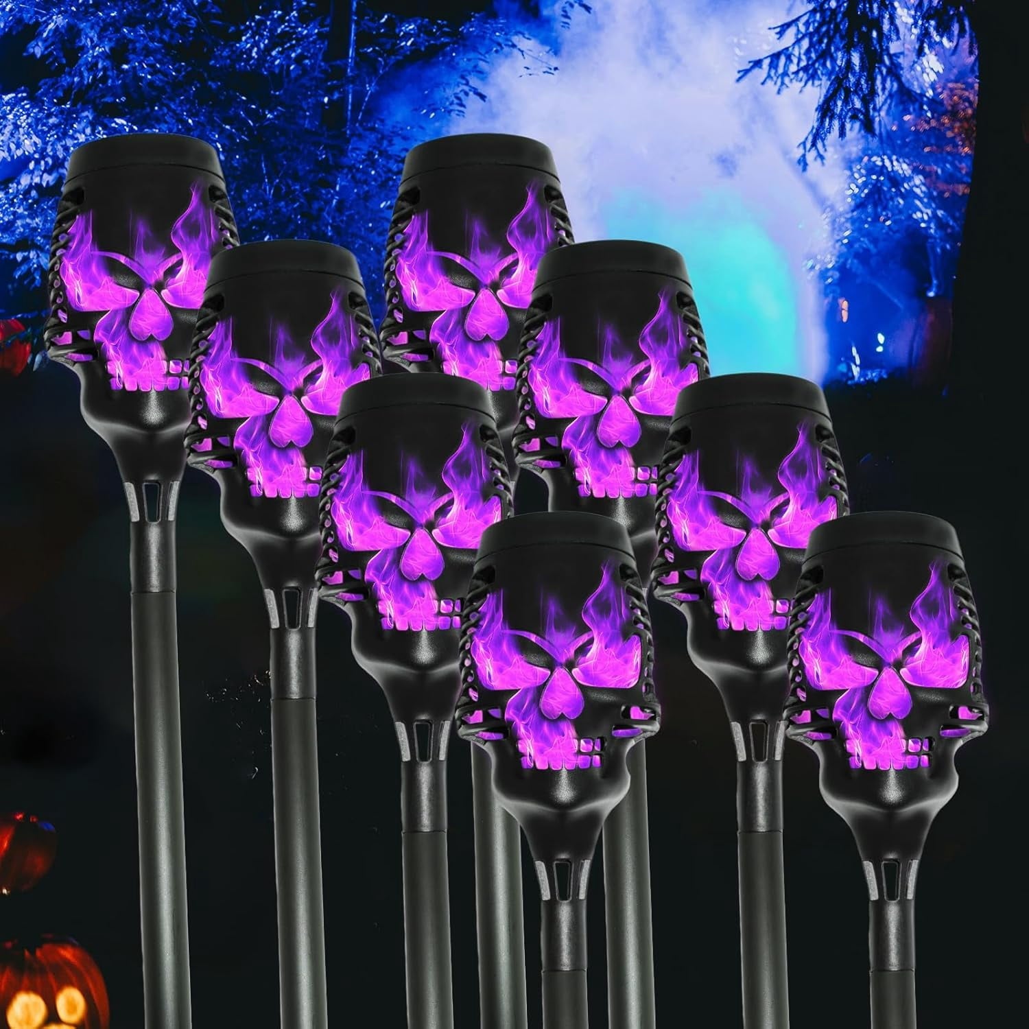 12PCS-Halloween Solar Lights Outdoor Pathway Lights, LED Waterproof Skull Stake Lights for Yard Garden Path Walkway Driveway Patio Lawn Halloween Décor (Purple)