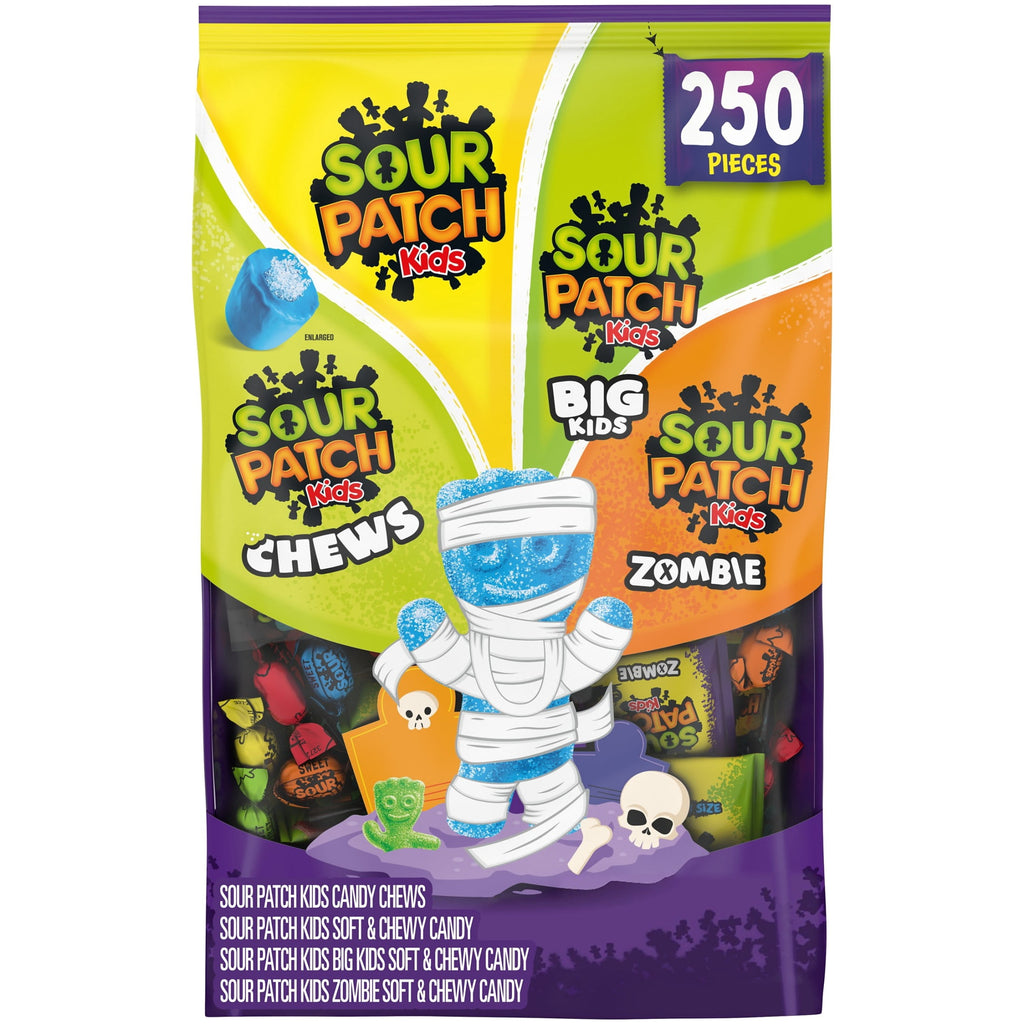 SOUR PATCH KIDS Soft & Chewy Halloween Candy Variety Pack, Bulk Candy, 250 Trick or Treat Bags