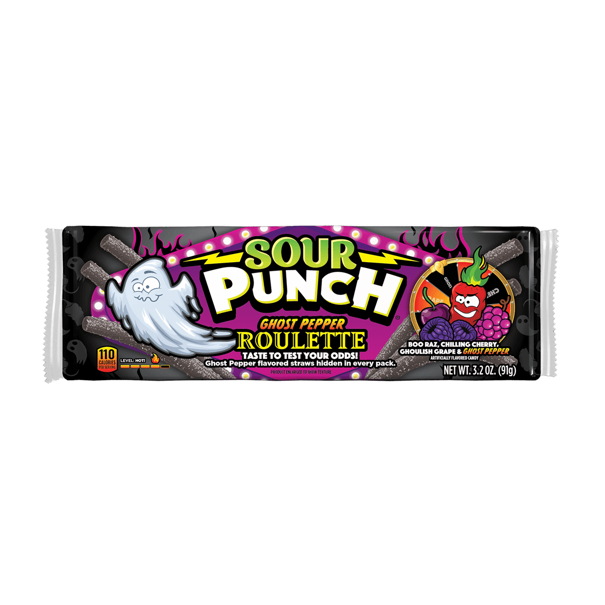 Sour Punch Ghost Pepper Roulette Straws Halloween Candy, 3.2 oz