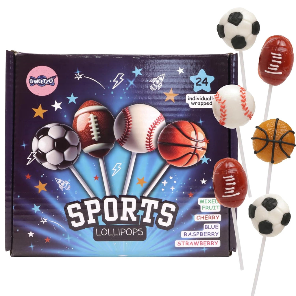 Sports Ball Lollipops, Team Party Favors, Candy Pops, Goodie Bag Fillers, 24 Count, 14.6 Ounce Box
