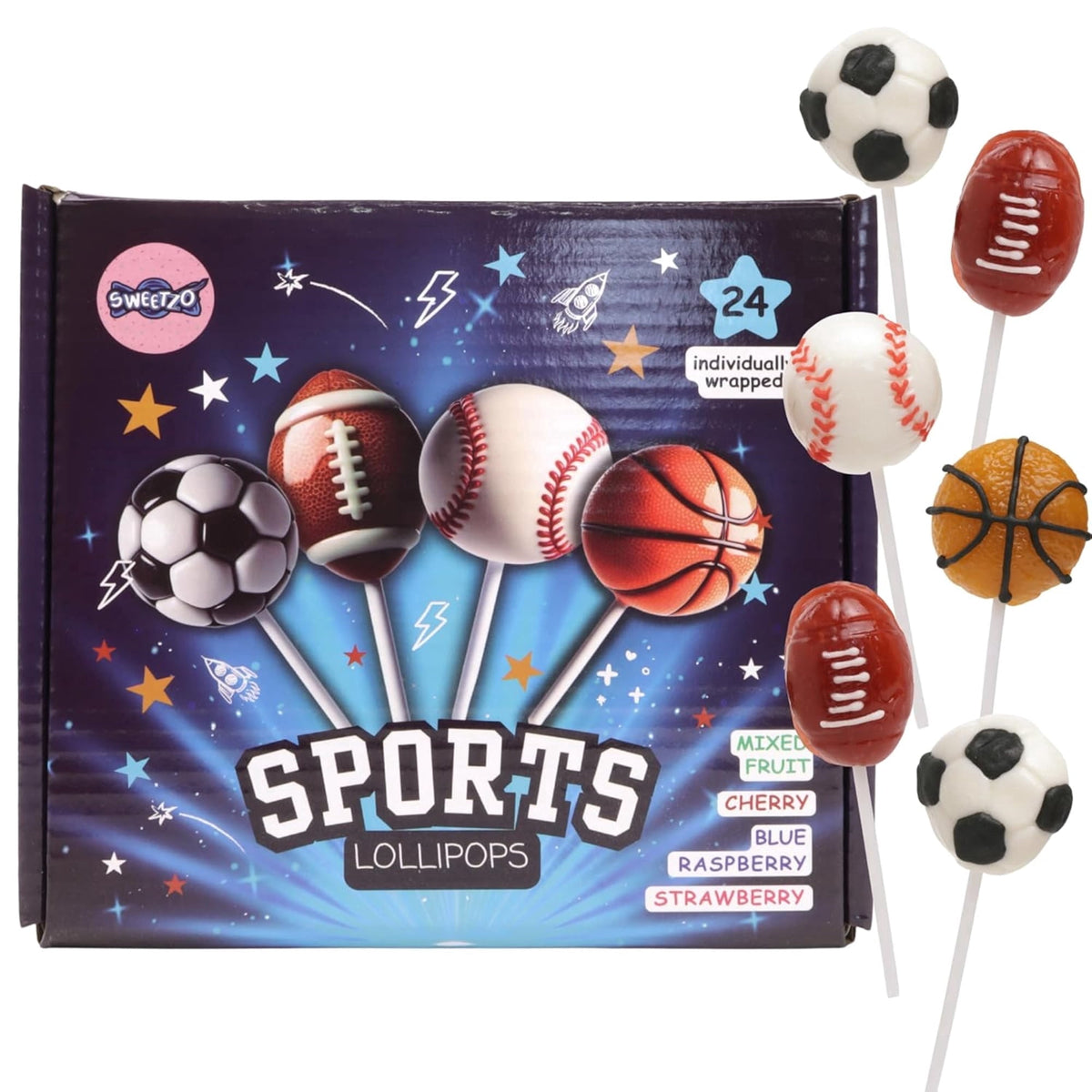 Sports Ball Lollipops, Team Party Favors, Candy Pops, Goodie Bag Fillers, 24 Count, 14.6 Ounce Box