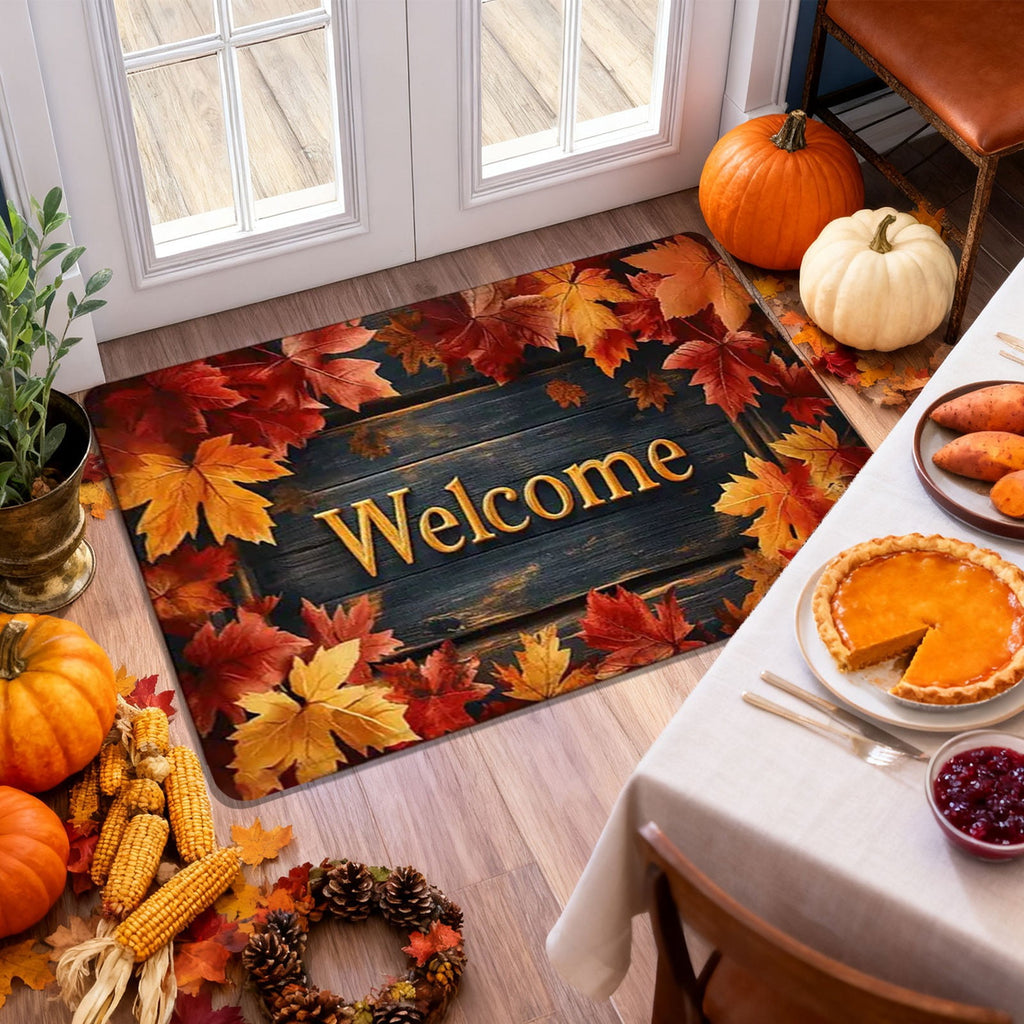 sruoe Fall Door Mat Absorbent Non-Slip Durable Halloween Decorations, Front Door Mat for Porch with Rubber Backing, Indoor Outdoor Entryway, Easy Clean Low-Profile Fade-Resistant.
