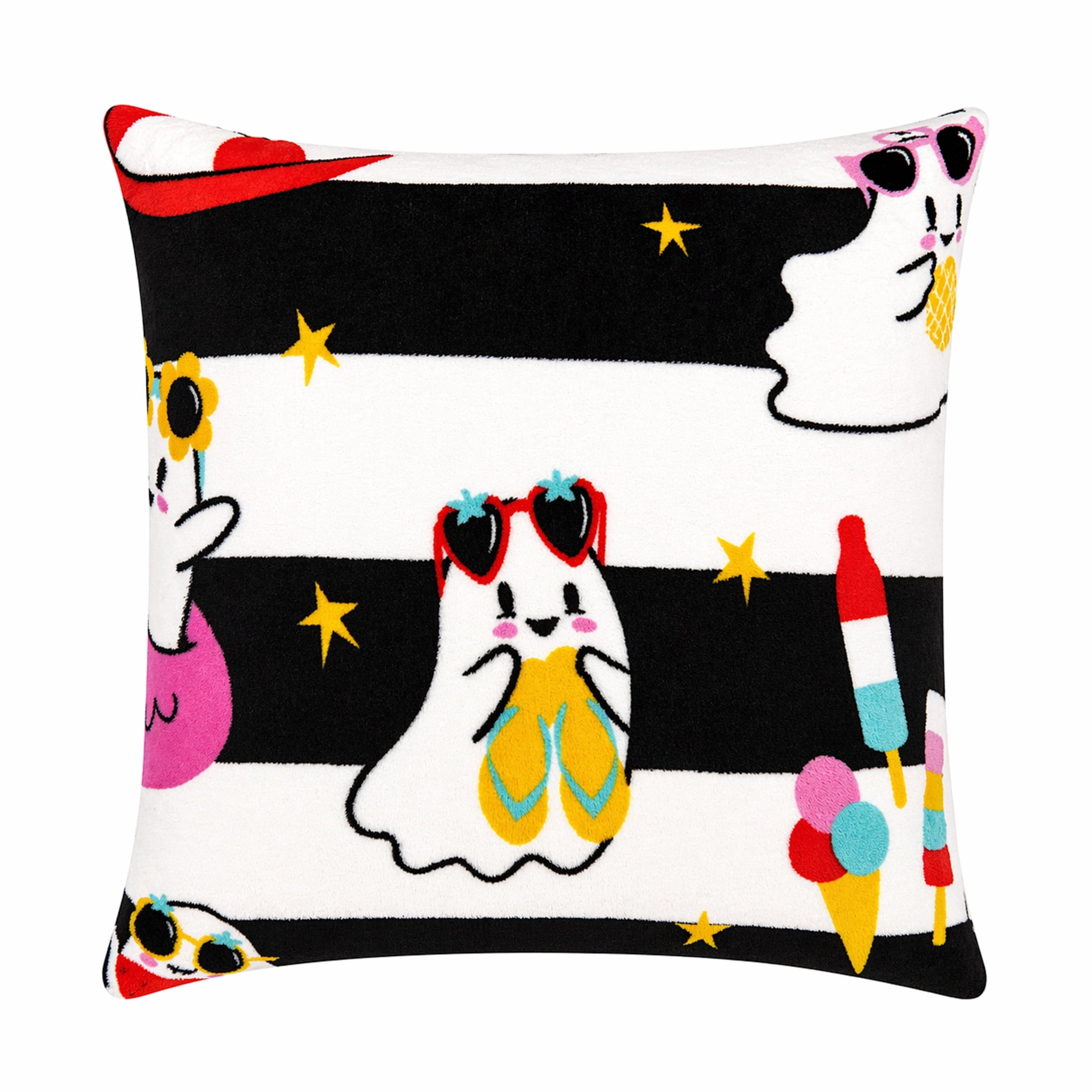 Summerween 18"x18" Plush Decorative Pillow, Vacation Ghosts