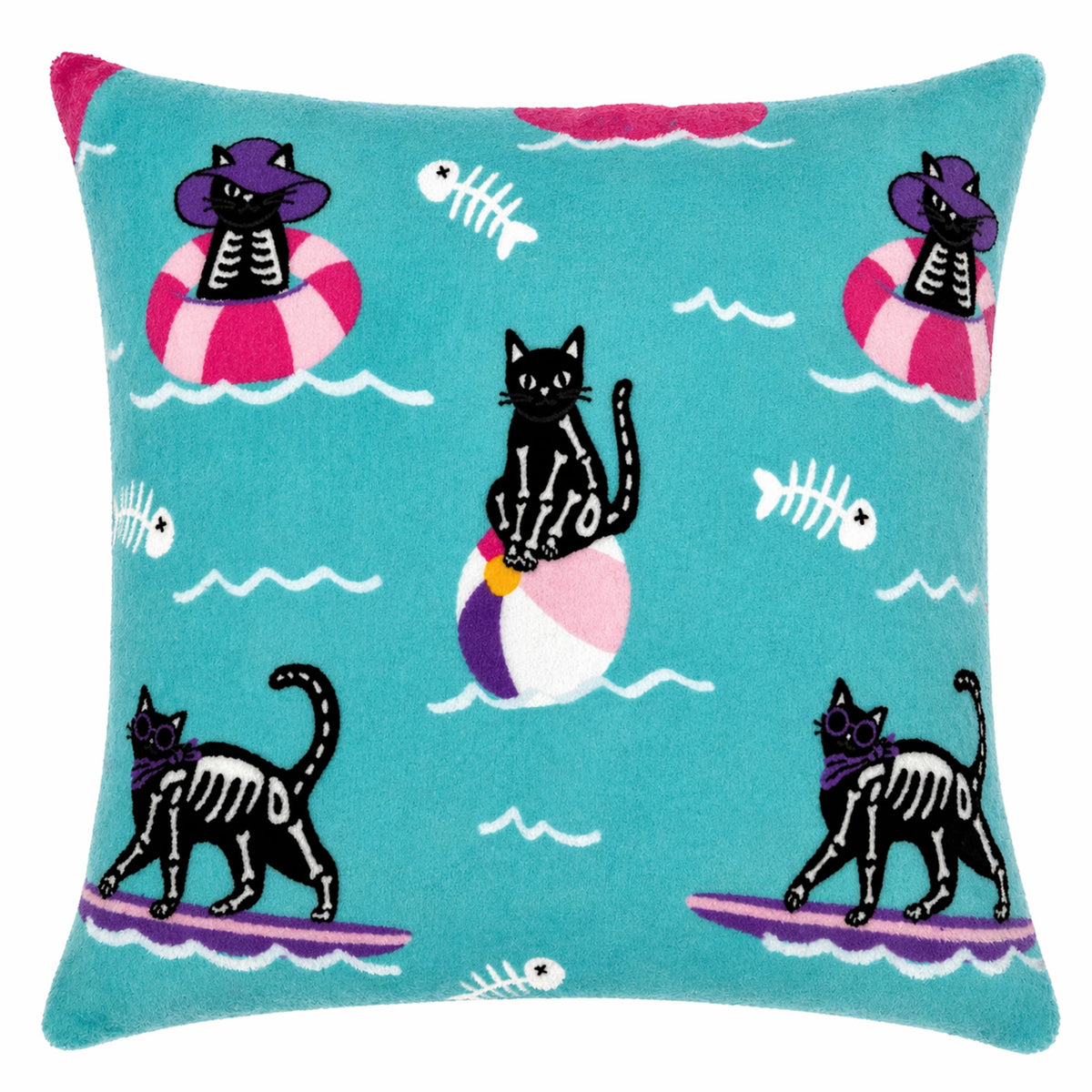 Summerween 18"x18" Plush Decorative Pillow, Vacation Ghosts