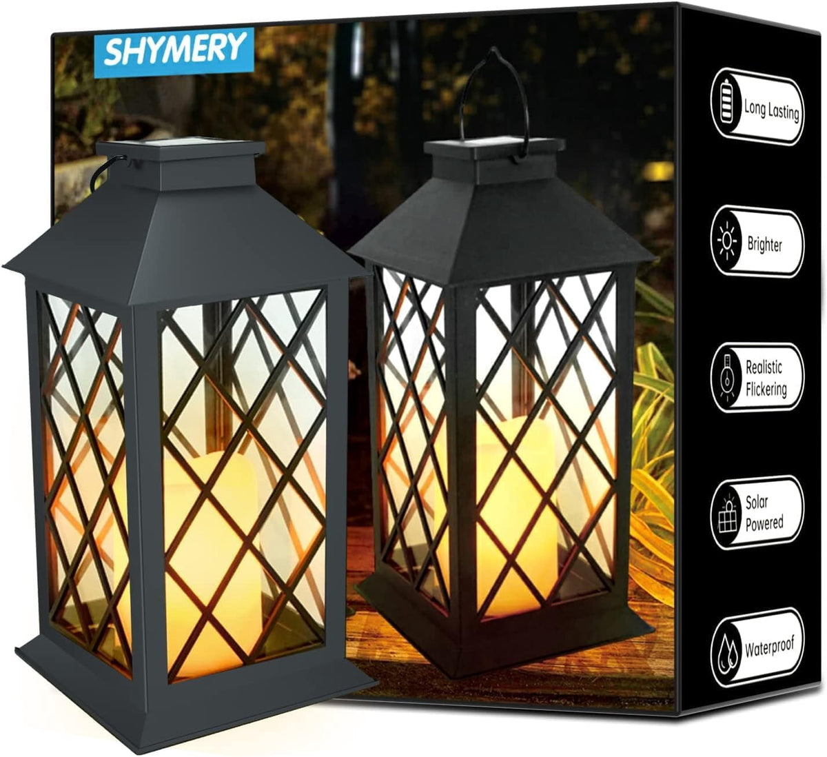 Supbessel Solar Lantern,Outdoor Garden Hanging Lanterns,2 Pack 11Inch Waterproof LED Flickering Flameless Candle Mission Lights for Table,Outdoor,Party Decorative(Black)