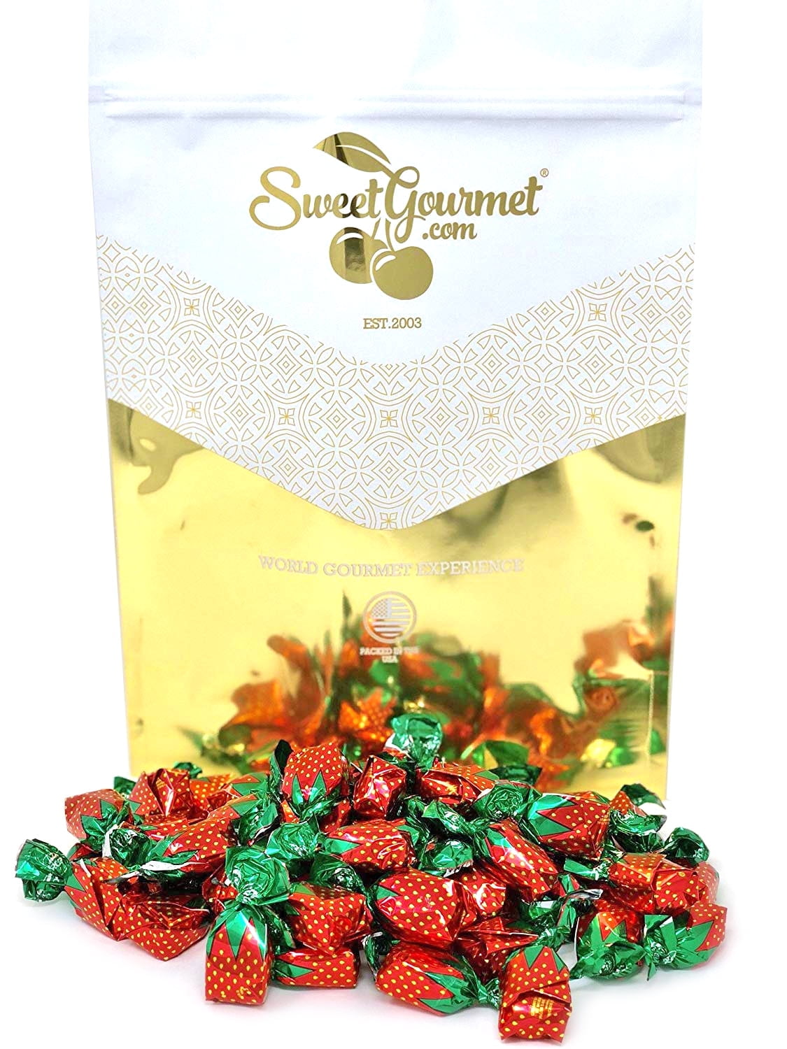 SweetGourmet Arcor Strawberry Bon Bons Hard Candy Wrapped, Fruit-Filled Premium Candies, 1 Pound Bag