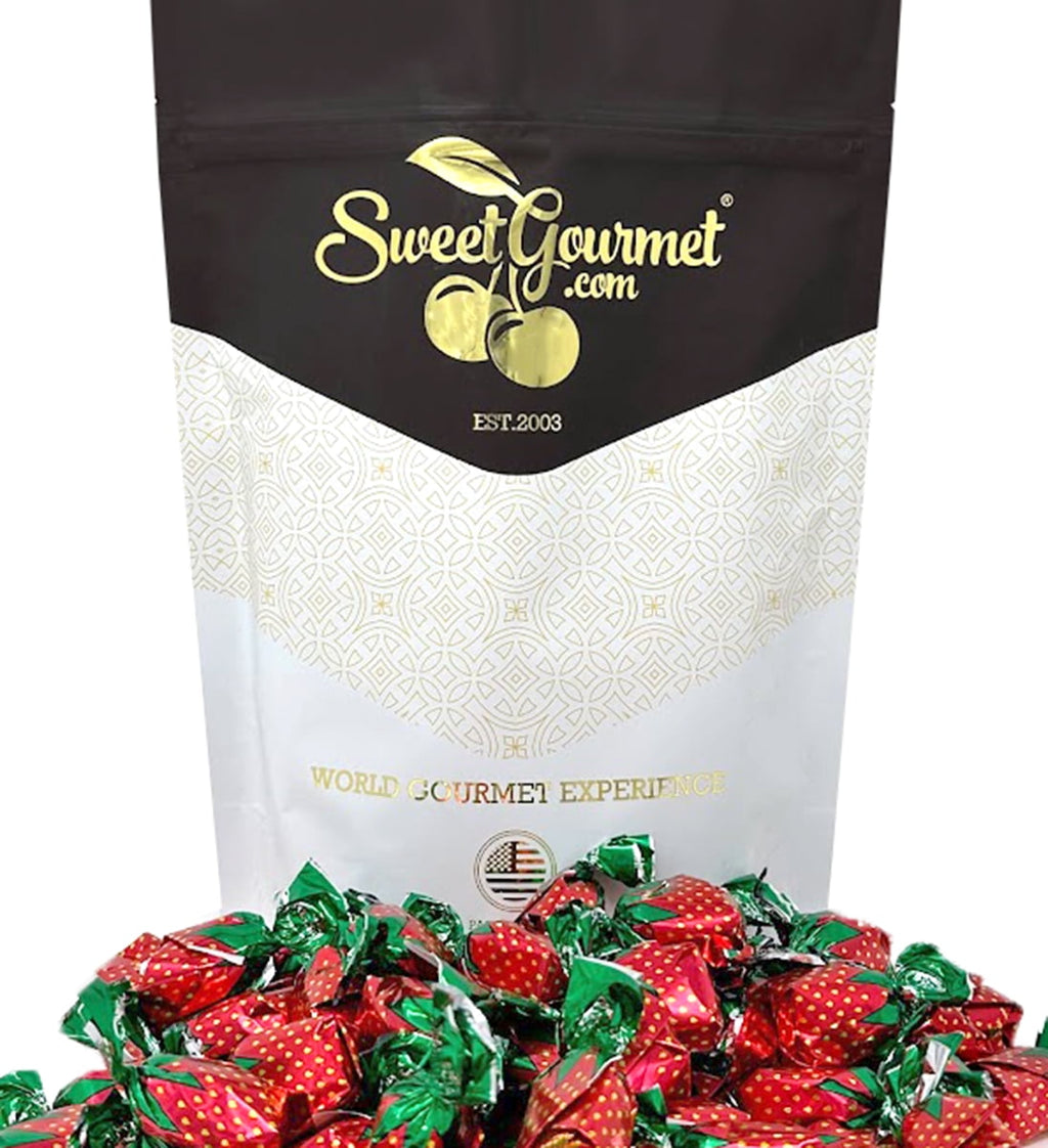 SweetGourmet Arcor Strawberry Bon Bons Hard Candy Wrapped, Fruit-Filled Premium Candies, 1 Pound Bag