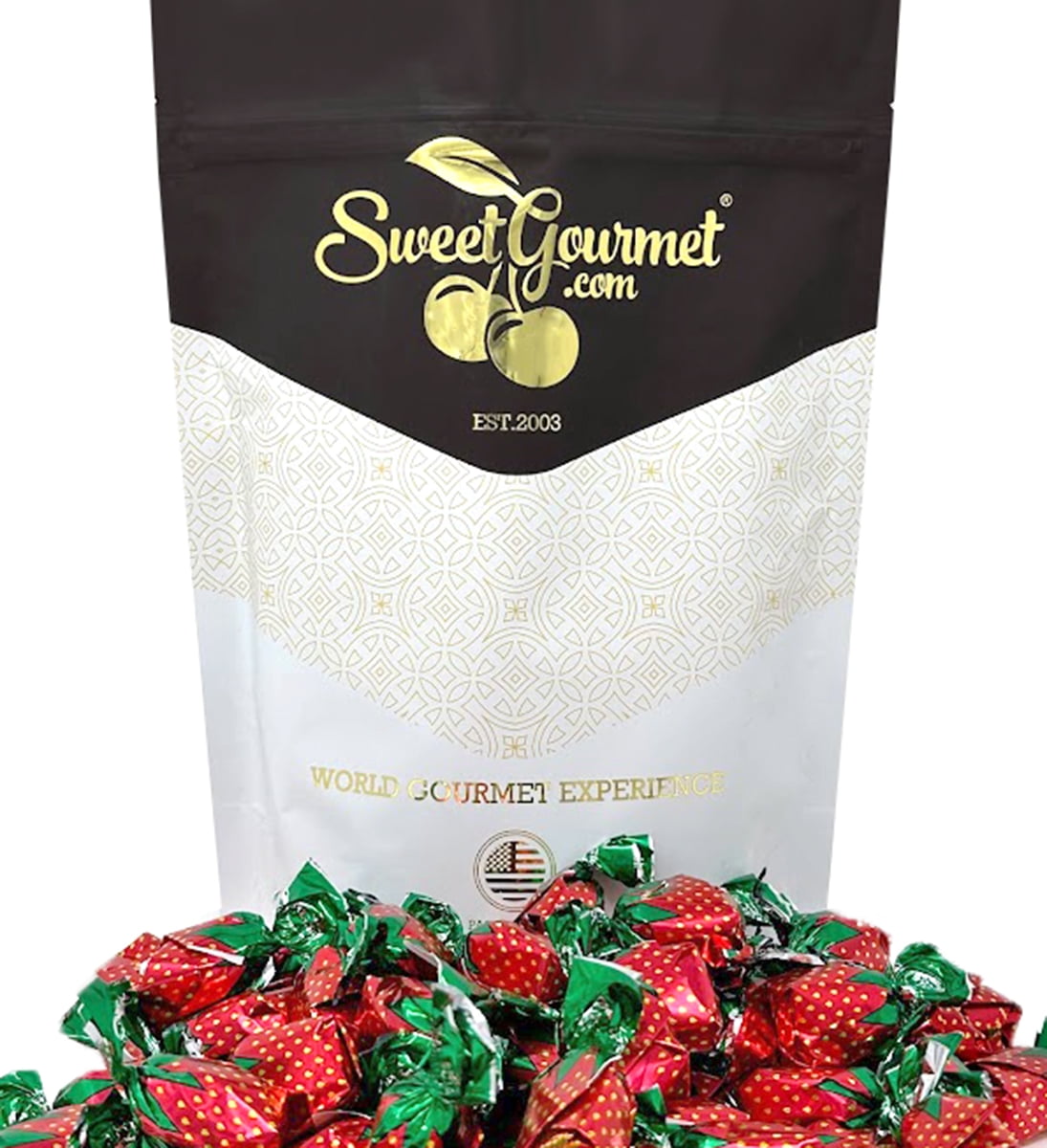 SweetGourmet Arcor Strawberry Bon Bons Hard Candy Wrapped, Fruit-Filled Premium Candies, 1 Pound Bag