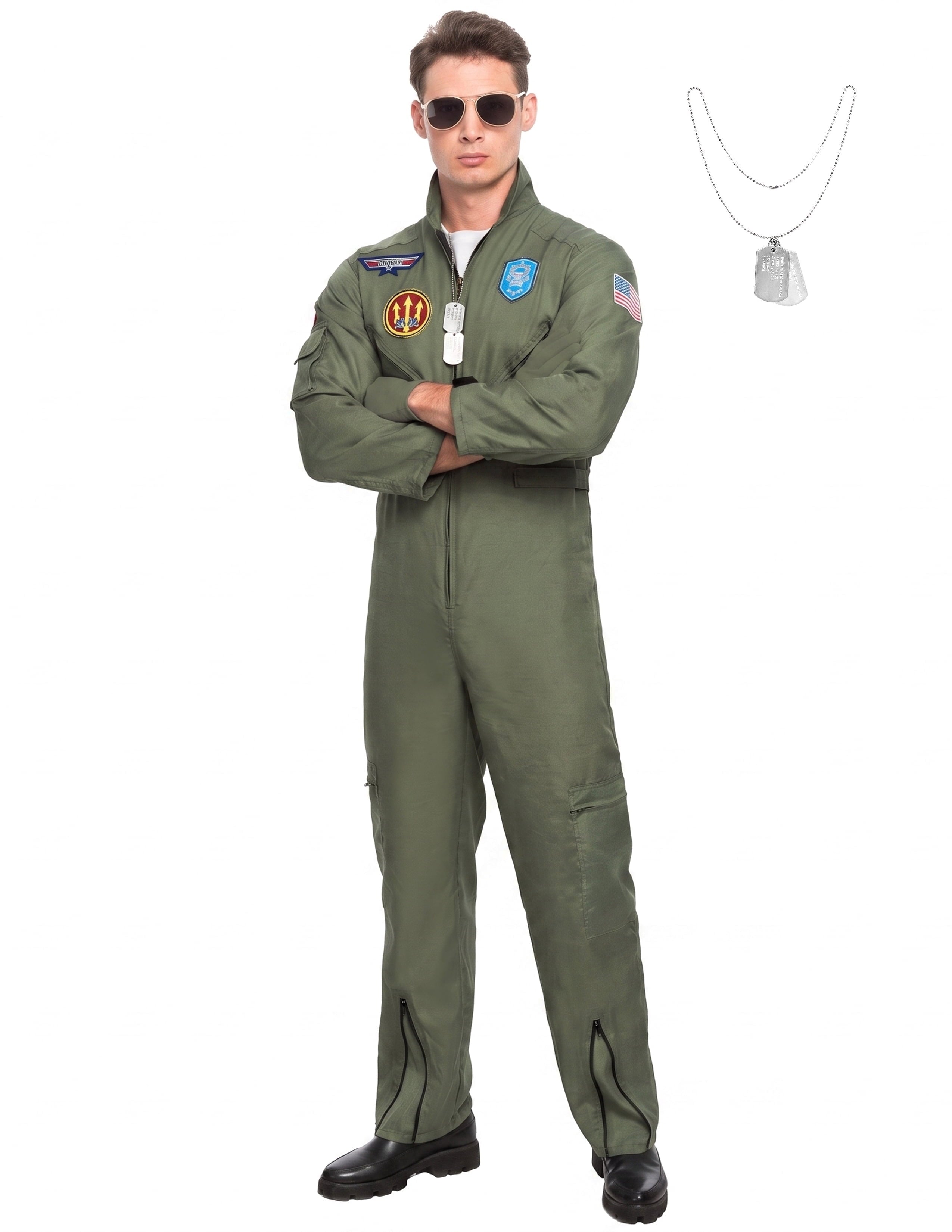 Joyfy Flight Pilot Costume for Adults Pilots Uniform Costume Movie Icon Green Jumpsuit for Men Halloween Party Fancy Dress up Cosplay