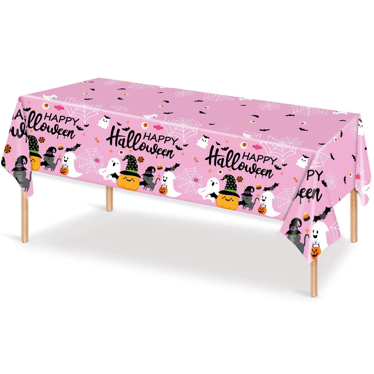 Taotanxi Pink Halloween Tablecloths - Girl Little Boo Table Covers 108 x 54 Inch Pumpkins Ghost Plastic Table Cloths for Dinner Party Supplies