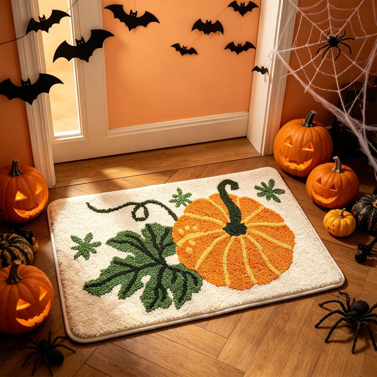 Taotanxi Spider Web Bath Mat, Halloween Bathroom Rug 15x23 Inches, Halloween Rugs Bathroom Decor, Black Gothic Bath Mat, Ultra Soft Great Absorbency