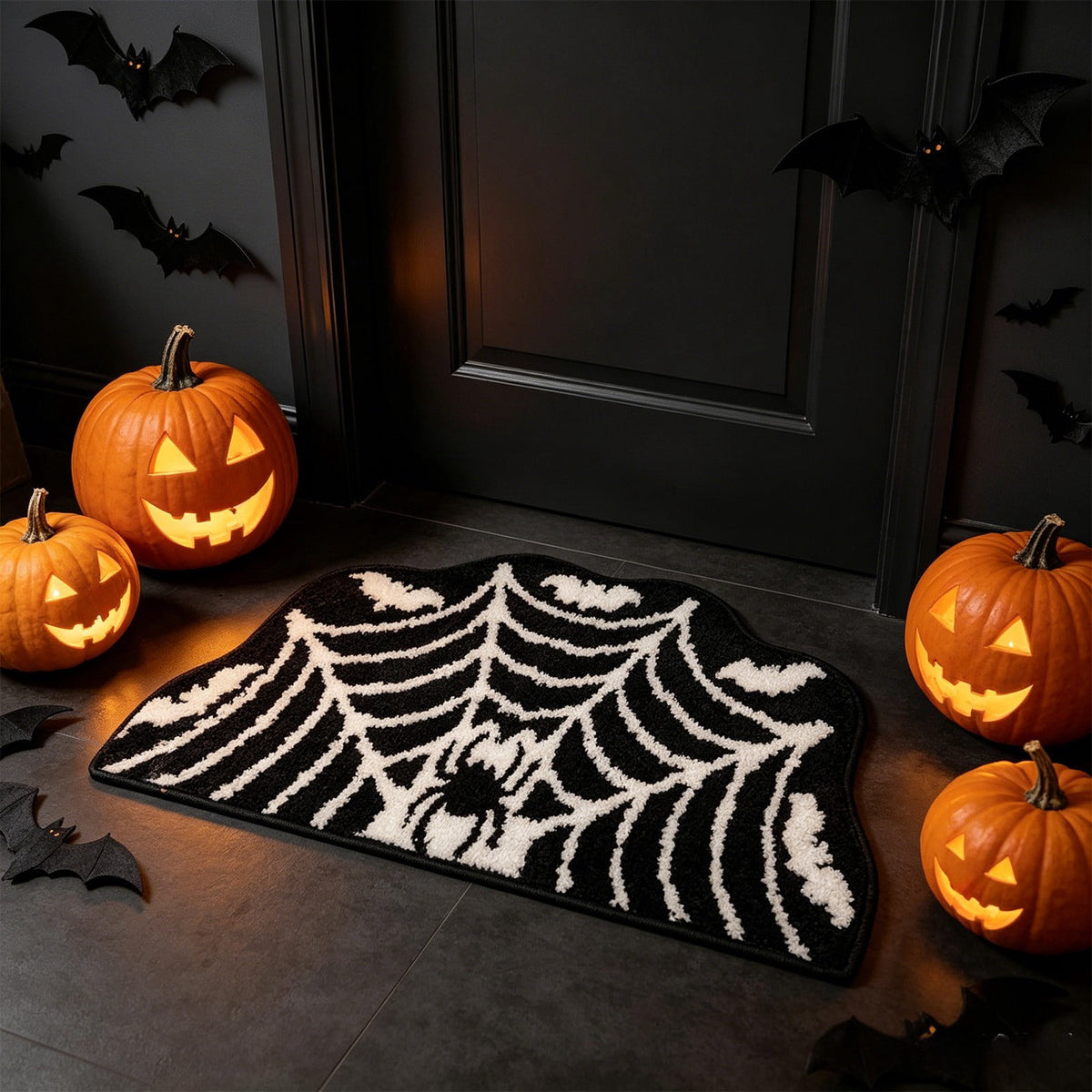 Taotanxi Spider Web Bath Mat, Halloween Bathroom Rug 15x23 Inches, Halloween Rugs Bathroom Decor, Black Gothic Bath Mat, Ultra Soft Great Absorbency