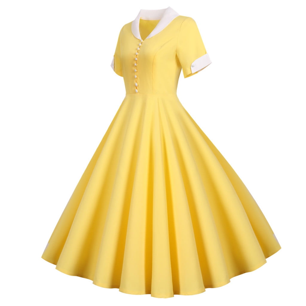 Tejiojio Women Clothes Women's 1950s Retro Dress Short Sleeve Vintage Swing Dress