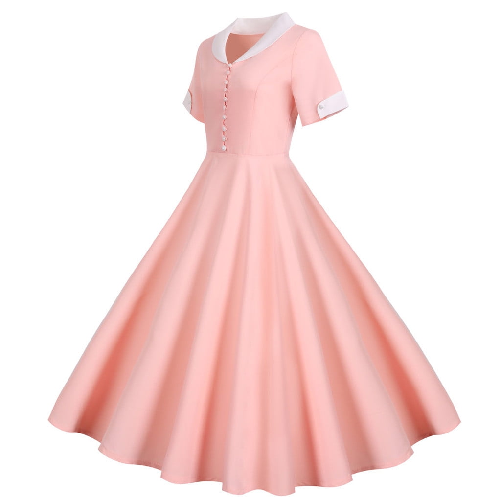 Tejiojio Women Clothes Women's 1950s Retro Dress Short Sleeve Vintage Swing Dress