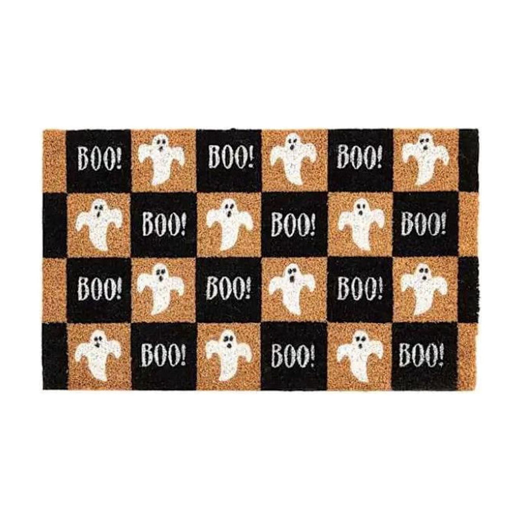 Tepsmf Halloween Ghost Doormat 19.7x31.4IN Black And Orange Checkered Soft Halloween Bathroom Rug Non Slip Cute Spooky Ghost Bathroom Decoration For Front Doors Porches And Holiday Decorations